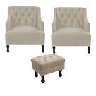 Kit 2 poltrona genesis + 1 puff retrô suede bege