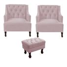 Kit 2 poltrona genesis + 1 puff retrô suede rosê