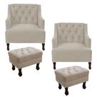 Kit 2 poltrona genesis + 2 puff retrô suede bege