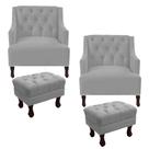 Kit 2 poltrona genesis + 2 puff retrô suede cinza