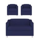 Kit 2 Poltrona + Namoradeira Bia Decorativa Reforçada Recepção Clínica Salão Sala de Estar Suede Azul Marinho