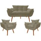 Kit 2 Poltrona + Namoradeira Opala Decorativa Reforçada Recepção Clínica Salão Sala de Estar Suede