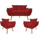 Kit 2 Poltrona + Namoradeira Opala Decorativa Reforçada Recepção Clínica Salão Sala de Estar Suede Vermelho Kit 2 Poltrona + Namoradeira Opala Decorativa Reforçada Recepção Clínica Salão Sala de Estar Suede Vermelho