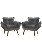 Kit 2 poltrona opala CINZA suede decorativa para sala escritório Biselos-Decor