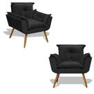 Kit 2 Poltrona Opala Decoração Sala Jantar Suede Preto