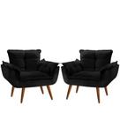 Kit 2 poltrona opala preta suede decorativa para sala escritório Biselos-Decor