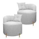Kit 2 Poltrona Orgânica Grecia Redonda Com Pés De Metal Bouclê Cinza SOFA STORE