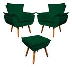 Kit 2 Poltrona+puff Opala Sala De Estar Suede Verde