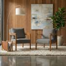 Kit 2 Poltrona Sala Decorativa Dallas Estofada Boucle Cinza Base Madeira Castanho