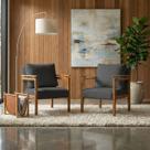 Kit 2 Poltrona Sala Decorativa Dallas Estofada Veludo Cinza Base Madeira Castanho Kit 2 Poltrona Sala Decorativa Dallas Estofada Veludo Cinza Base Madeira Castanho