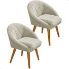 Kit 2 Poltrona Sala Decorativa Louis Veludo Gelo Pés Palito Castanho