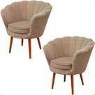 Kit 2 Poltrona Sala Decorativa Pétala Veludo Bege Pés Palito Castanho