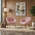 Kit 2 Poltrona Sala Decorativa Sofia Veludo Cinza Pés Palito Castanho