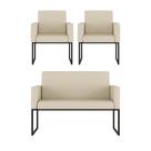 Kit 2 Poltrona + Sofá 2 Lugares com Base Ferro Preta material sintético