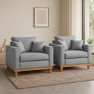 Kit 2 Poltrona Sofa Benny com Almofada Linho Base de Madeira Castanho
