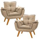 Kit 2 Poltrona Suede Cappuccino Cadeira Decorativa Julia Sala Recepção Pés Caramelo