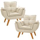 Kit 2 Poltrona Suede Creme Cadeira Decorativa Dani Sala Recepção Pés Caramelo