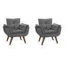 Kit 2 Poltrona Suede Grafite Cadeira Decorativa Dani Sala Recepção Pés Caramelo