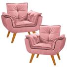 Kit 2 Poltrona Suede Rosa Cadeira Decorativa Dani Sala Recepção Pés Caramelo