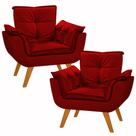 Kit 2 Poltrona Suede Vermelho Cadeira Decorativa Dani Sala Recepção Pés Caramelo