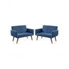 Kit 2 Poltronas 2 Lugares Braço Anabelle Unidecor Azul Bic