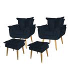 kit 2 Poltronas+2 Puff Opala Decorativo para Sala e RecepçãoSuede Azul Marinho