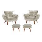 Kit 2 Poltronas + 2 Puff Opala Luxo com Pés Estilo Retrô - Nude Kit 2 Poltronas + 2 Puff Opala Luxo com Pés Estilo Retrô - Nude