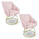 Kit 2 Poltronas Alana Suede Rosa Bebê Base Luxo Dourado - Pallazio