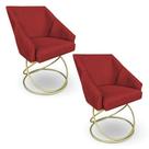 Kit 2 Poltronas Alana Suede Vermelho Base Luxo Dourado - Pallazio Kit 2 Poltronas Alana Suede Vermelho Base Luxo Dourado - Pallazio