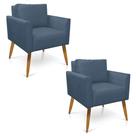 Kit 2 Poltronas Aline Suede Azul Marinho Pés Palito Castanho