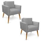 Kit 2 Poltronas Aline Suede Cinza Pés Palito Castanho