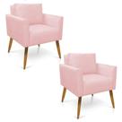 Kit 2 Poltronas Aline Suede Pés Palito Castanho - D'rossi Cor Rosa Bebê