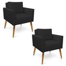 Kit 2 Poltronas Aline Suede Preto Pés Palito Castanho