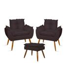 Kit 2 Poltronas Amamentação Suede Com Puff Pés Palito Cinza Balaqui Decor