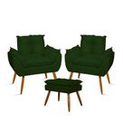 Kit 2 Poltronas Amamentação Suede Com Puff Pés Palito Verde Balaqui Decor