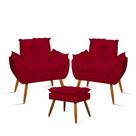 Kit 2 Poltronas Amamentação Suede Com Puff Pés Palito Vermelho Balaqui Decor