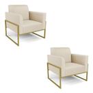 Kit 2 Poltronas Base Industrial Alta Dourado Marisa material sintético Bege D03 - D'rossi