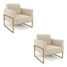 Kit 2 Poltronas Base Industrial Alta Dourado Marisa Suede Bege D03 - D'rossi