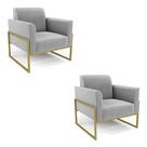 Kit 2 Poltronas Base Industrial Alta Dourado Marisa Suede D03 - D'rossi Cor Cinza