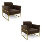 Kit 2 Poltronas Base Industrial Alta Dourado Marisa Suede D03 - D'rossi Cor Marrom