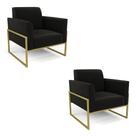 Kit 2 Poltronas Base Industrial Alta Dourado Marisa Suede D03 - D'rossi Cor Preto Kit 2 Poltronas Base Industrial Alta Dourado Marisa Suede D03 - D'rossi Cor Preto