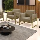 Kit 2 Poltronas Base Industrial Alta Dourado Marisa Suede Marrom Rato