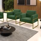 Kit 2 Poltronas Base Industrial Alta Dourado Marisa Suede Verde