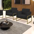 Kit 2 Poltronas Base Industrial Alta Dourado Marisa Veludo