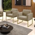 Kit 2 Poltronas Base Industrial Dourado Marisa Suede Marrom Rato