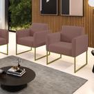 Kit 2 Poltronas Base Industrial Dourado Marisa Veludo Rosê