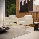 Kit 2 Poltronas Base X Industrial Dourado Marisa Suede Bege