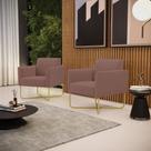 Kit 2 Poltronas Base X Industrial Dourado Marisa Veludo Rose