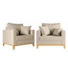 Kit 2 Poltronas Beny 80cm Base de Madeira Linho