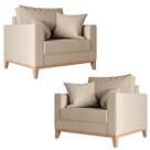 Kit 2 Poltronas Beny Base em Madeira Maciça Recepção Linho Bege Kimi Design